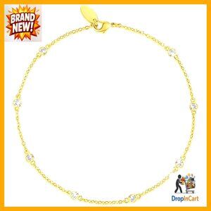 14K Gold Plated Ankle Bracelet Box Station Chain Design Waterproof Minimalist